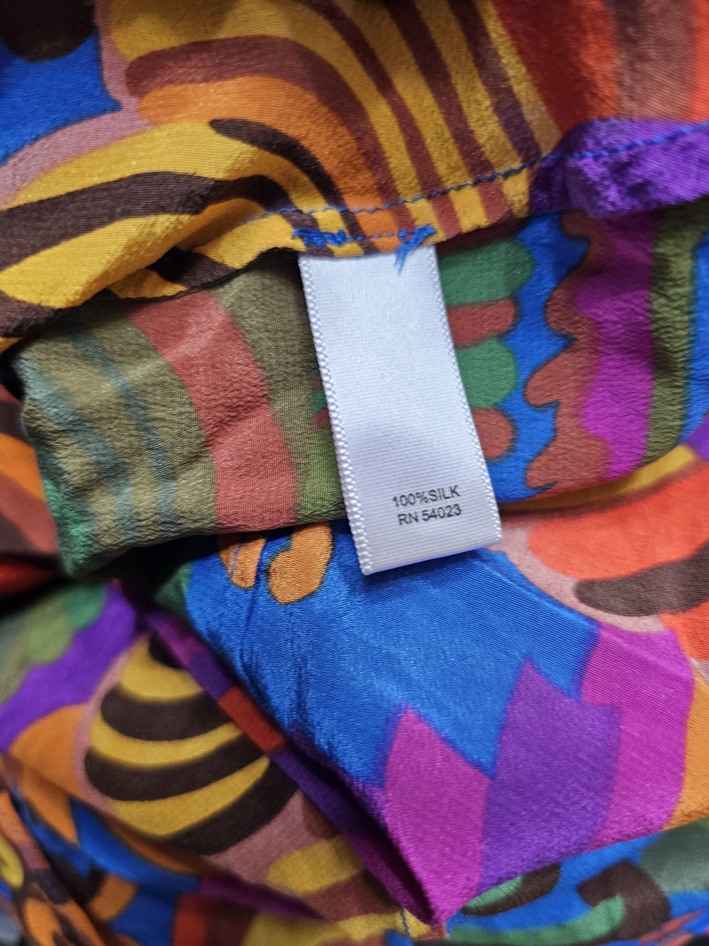 100% Silk Vibrant Multicolor Psychedelic Print Sleeveless Top - Picture 6 of 7
